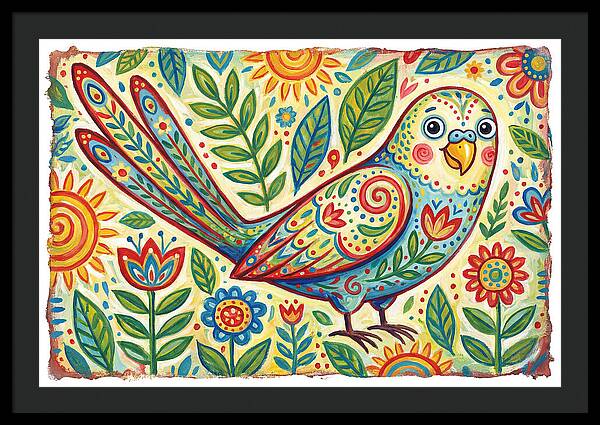 Colorful Parakeet In Folk Style