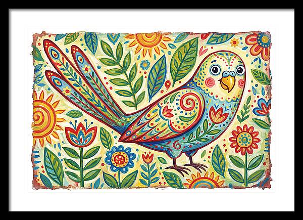 Colorful Parakeet In Folk Style