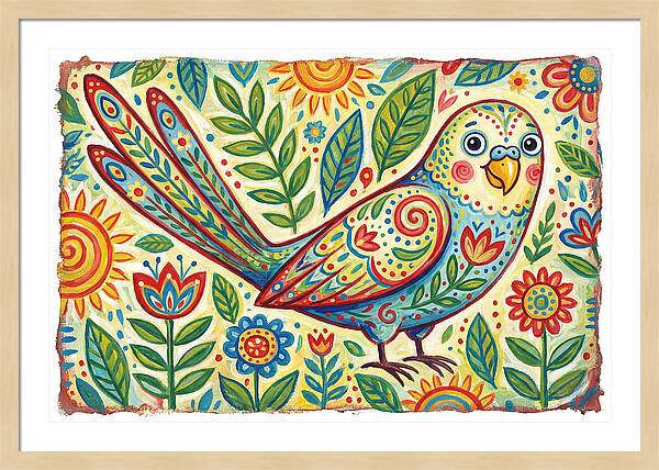 Colorful Parakeet In Folk Style