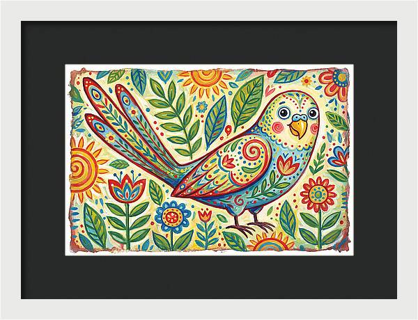 Colorful Parakeet In Folk Style