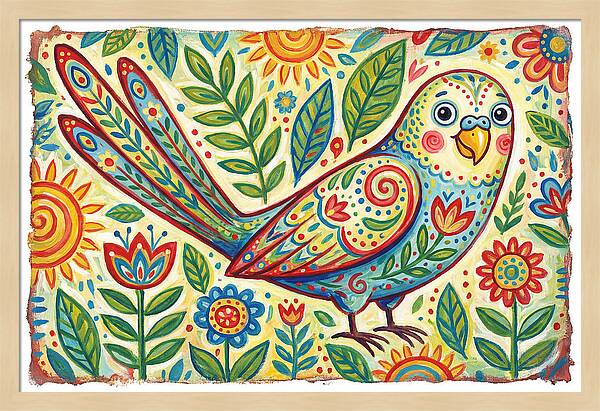 Colorful Parakeet In Folk Style