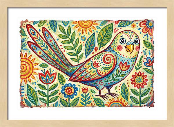 Colorful Parakeet In Folk Style