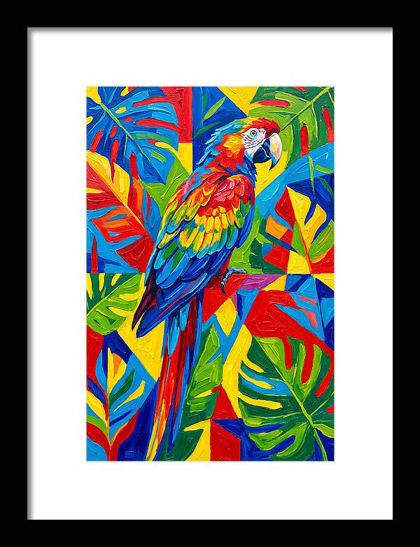 Colorful Parrot Among Tropical Leaves
