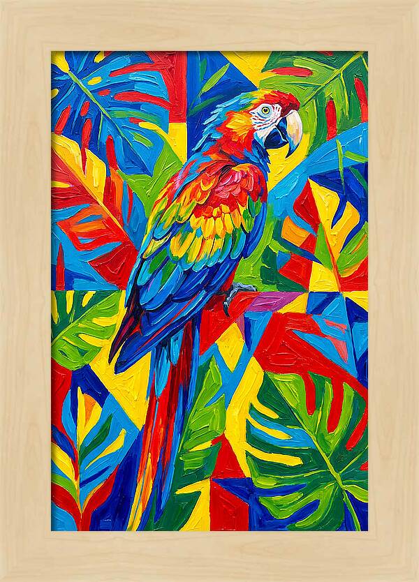Colorful Parrot Among Tropical Leaves