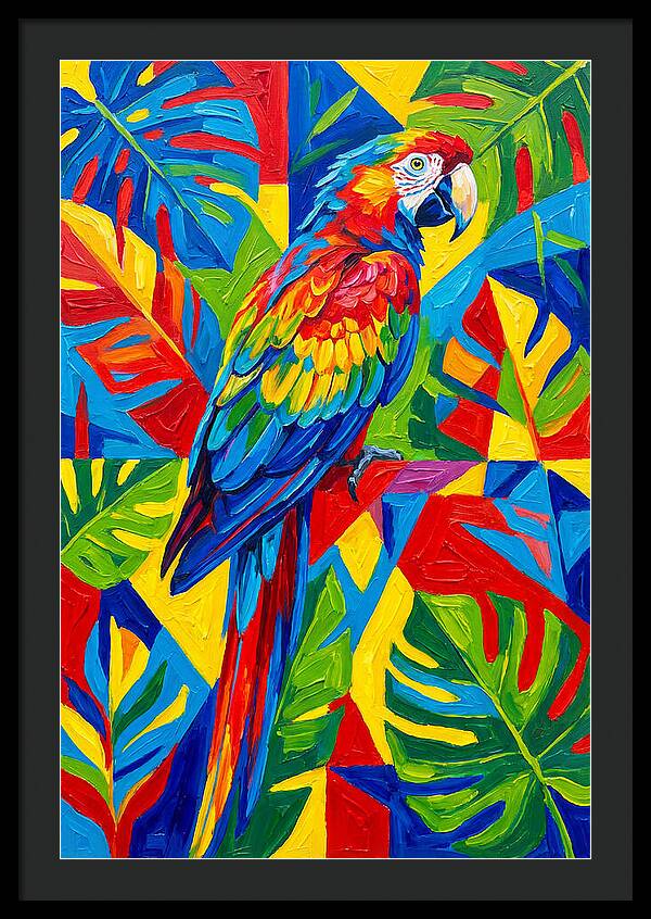 Colorful Parrot Among Tropical Leaves