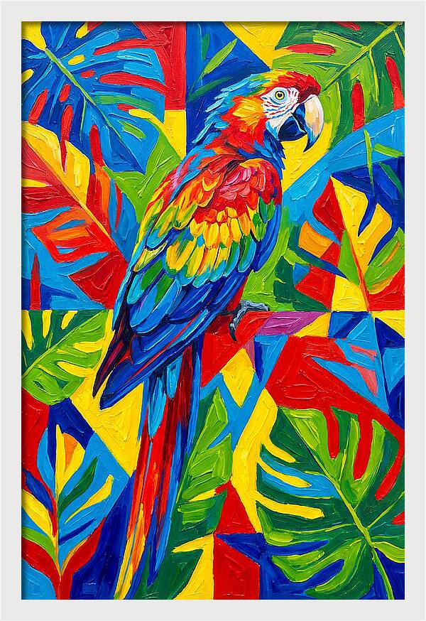 Colorful Parrot Among Tropical Leaves