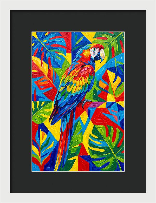 Colorful Parrot Among Tropical Leaves