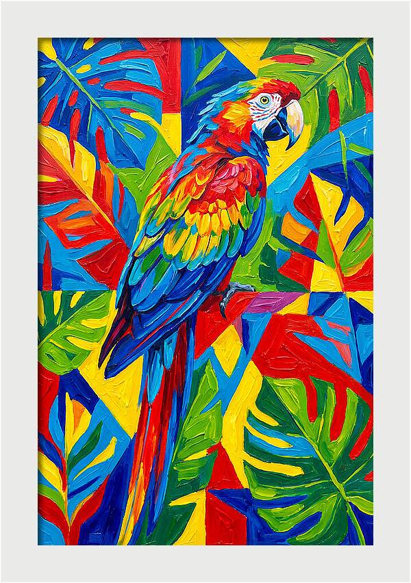 Colorful Parrot Among Tropical Leaves