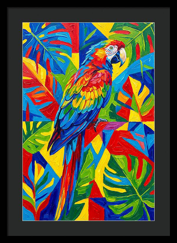 Colorful Parrot Among Tropical Leaves
