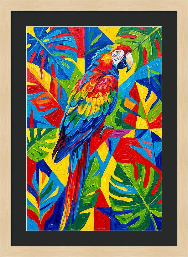 Colorful Parrot Among Tropical Leaves