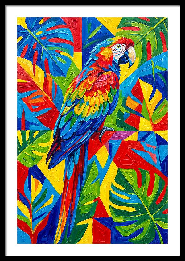 Colorful Parrot Among Tropical Leaves