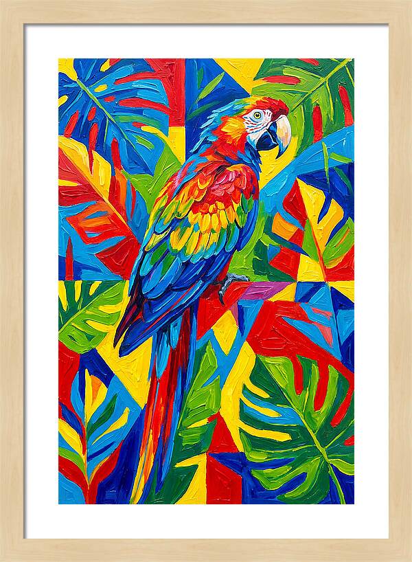 Colorful Parrot Among Tropical Leaves