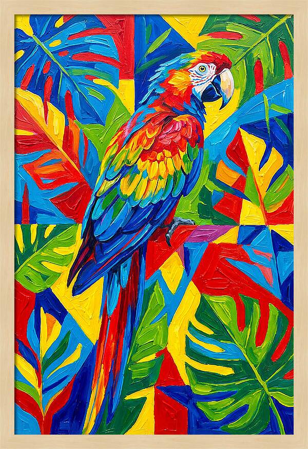 Colorful Parrot Among Tropical Leaves
