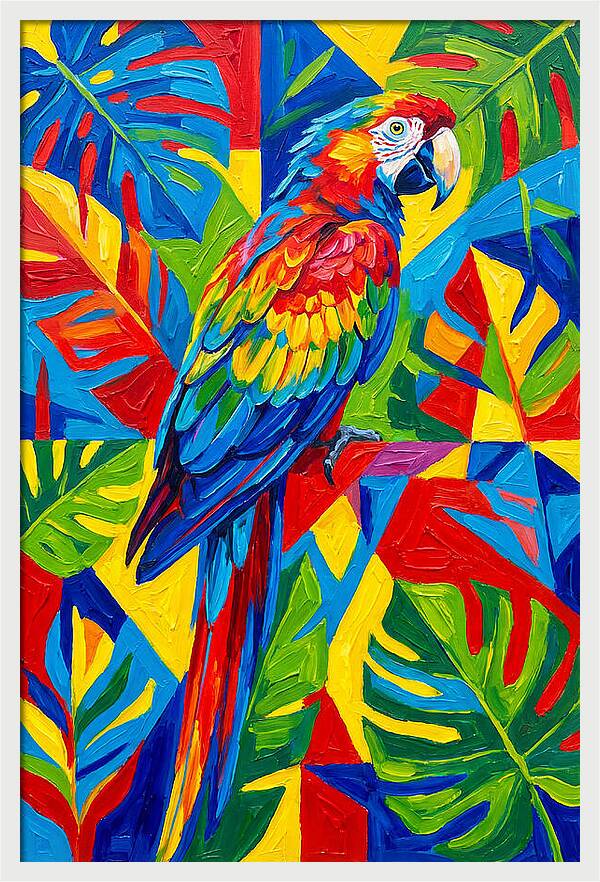 Colorful Parrot Among Tropical Leaves