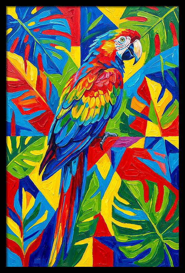 Colorful Parrot Among Tropical Leaves