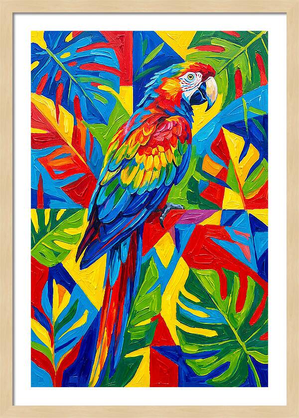 Colorful Parrot Among Tropical Leaves