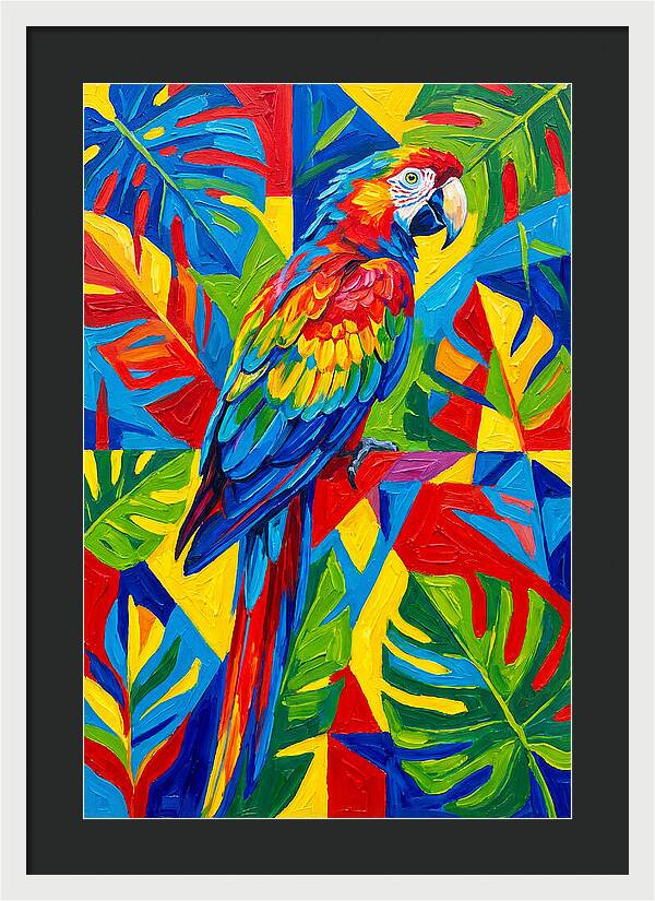 Colorful Parrot Among Tropical Leaves