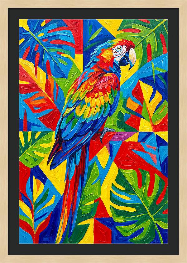 Colorful Parrot Among Tropical Leaves