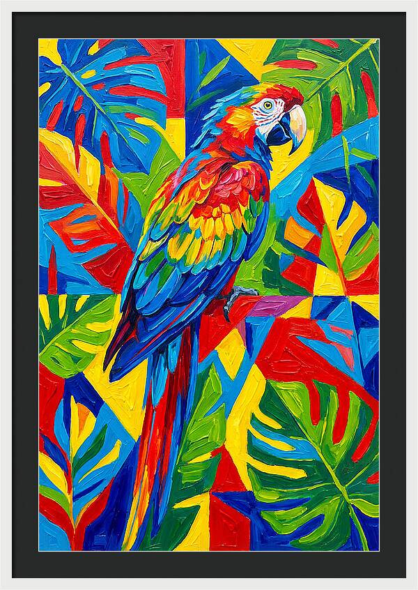 Colorful Parrot Among Tropical Leaves