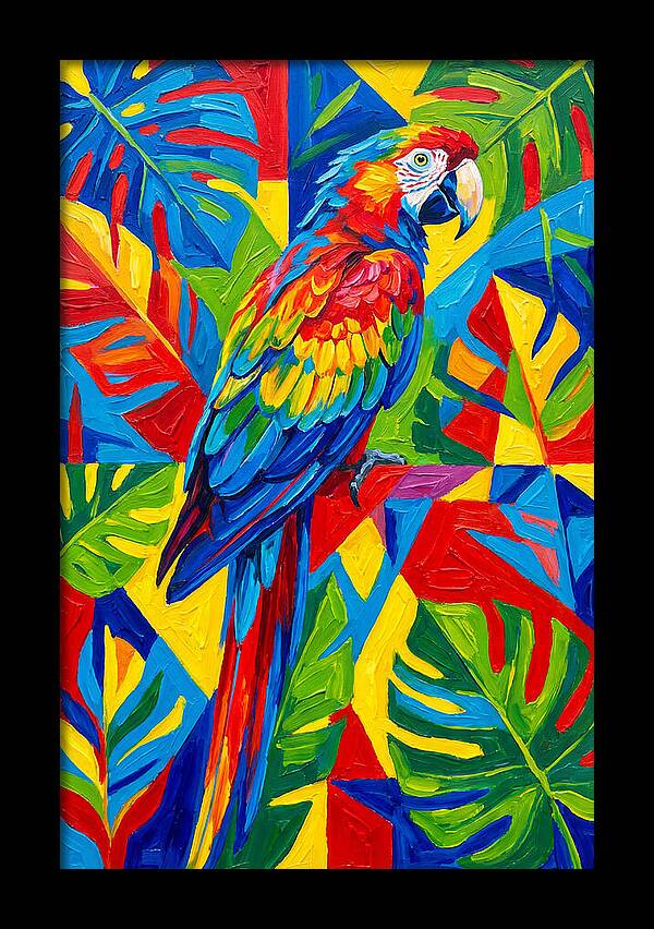 Colorful Parrot Among Tropical Leaves