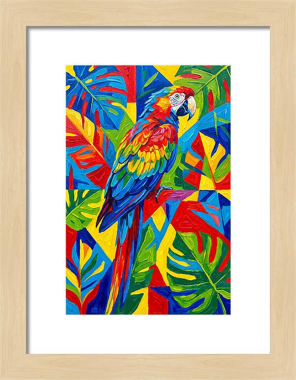 Colorful Parrot Among Tropical Leaves