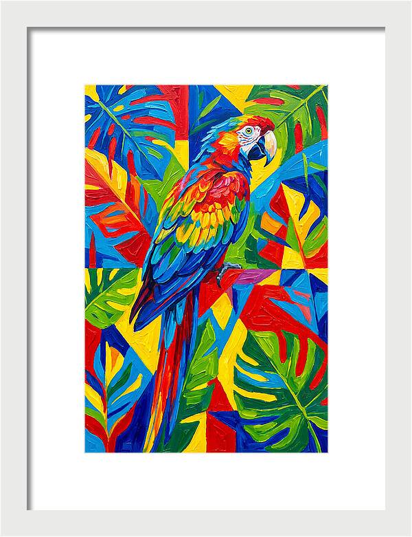 Colorful Parrot Among Tropical Leaves
