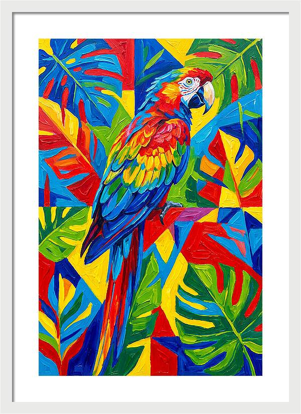 Colorful Parrot Among Tropical Leaves