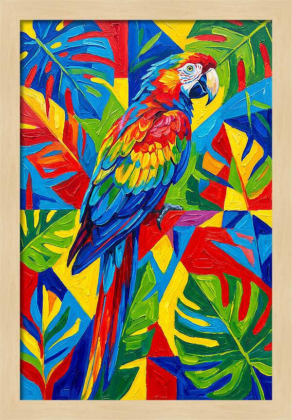Colorful Parrot Among Tropical Leaves