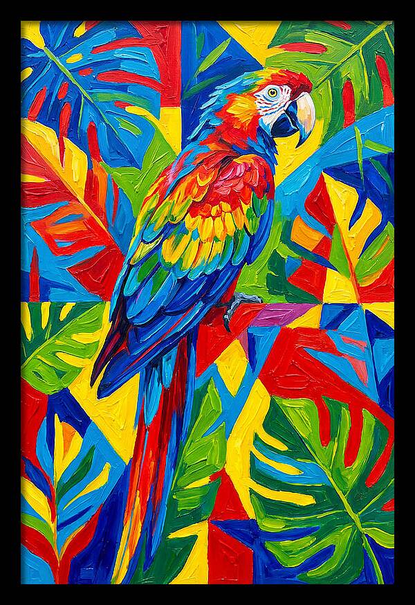 Colorful Parrot Among Tropical Leaves