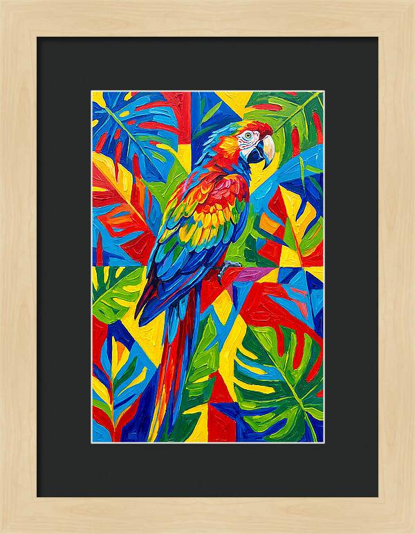 Colorful Parrot Among Tropical Leaves