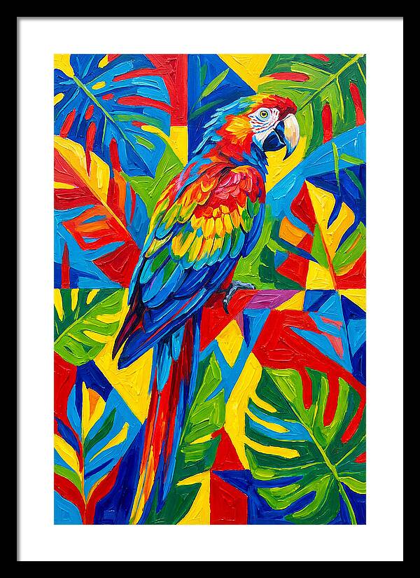 Colorful Parrot Among Tropical Leaves