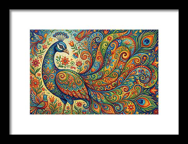 Colorful Peacock In Folk Style