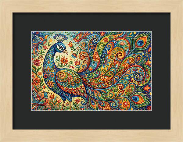 Colorful Peacock In Folk Style