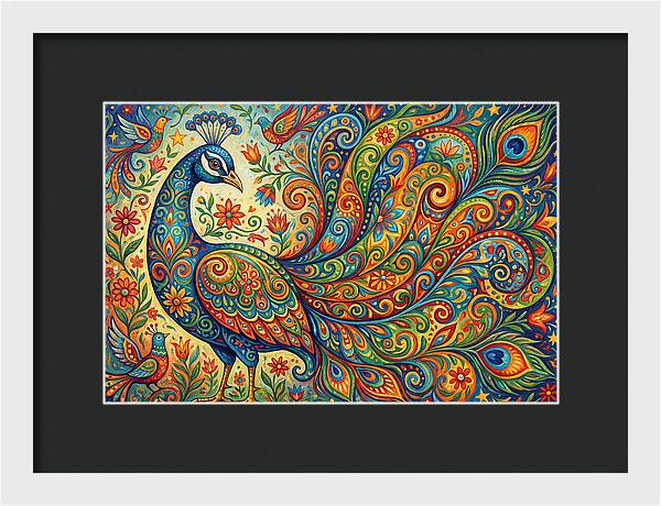 Colorful Peacock In Folk Style