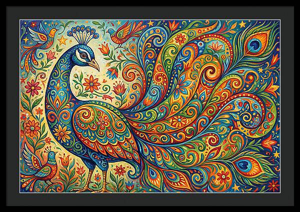 Colorful Peacock In Folk Style