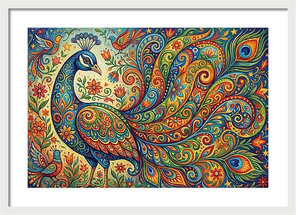 Colorful Peacock In Folk Style