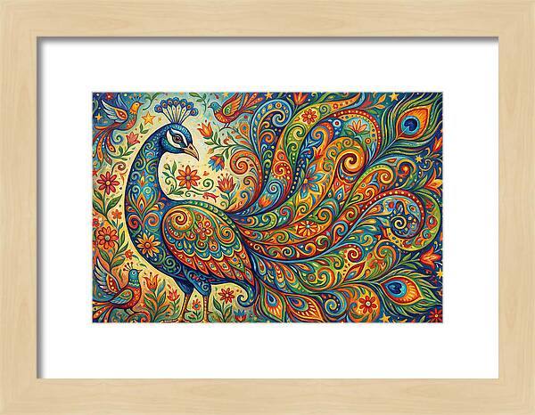 Colorful Peacock In Folk Style