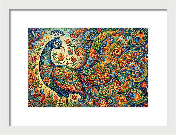 Colorful Peacock In Folk Style