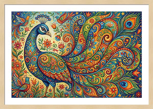 Colorful Peacock In Folk Style