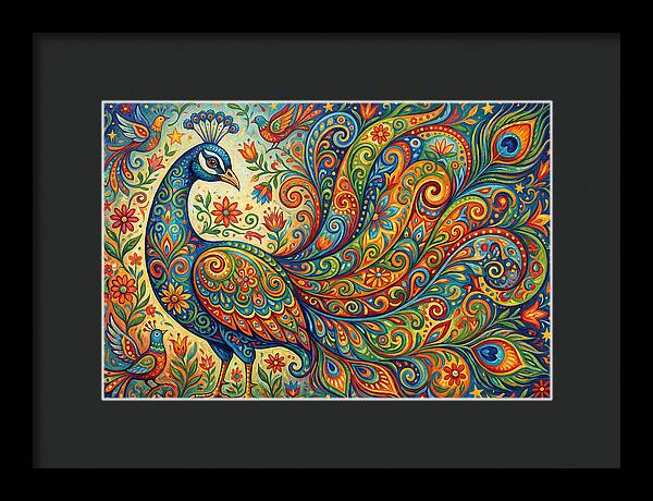 Colorful Peacock In Folk Style