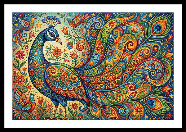 Colorful Peacock In Folk Style