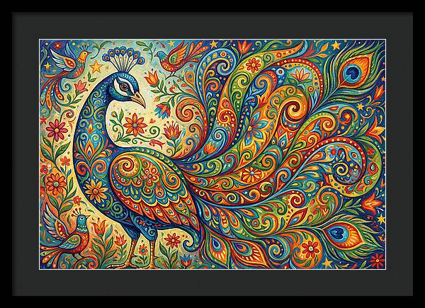 Colorful Peacock In Folk Style
