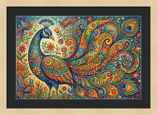 Colorful Peacock In Folk Style
