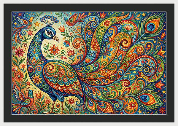 Colorful Peacock In Folk Style