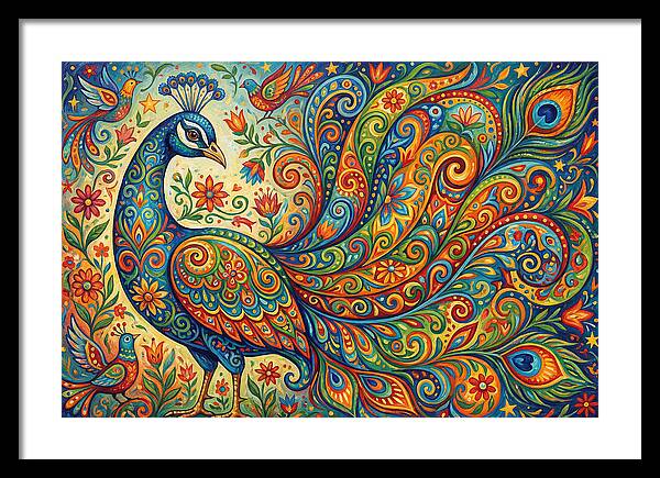 Colorful Peacock In Folk Style