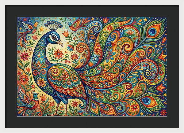 Colorful Peacock In Folk Style