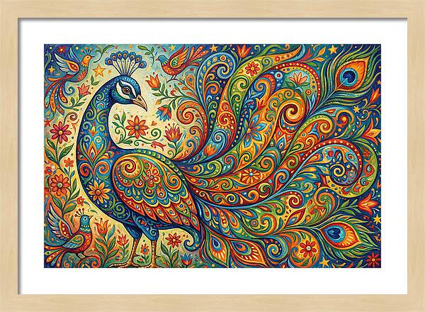 Colorful Peacock In Folk Style