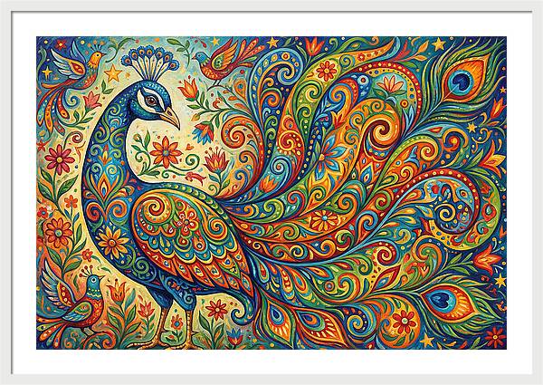 Colorful Peacock In Folk Style