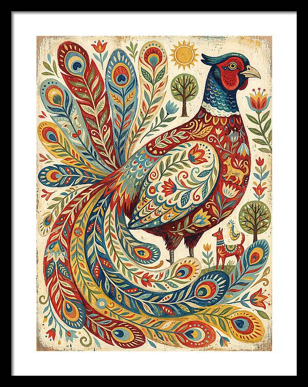 Colorful Pheasant Folk Art