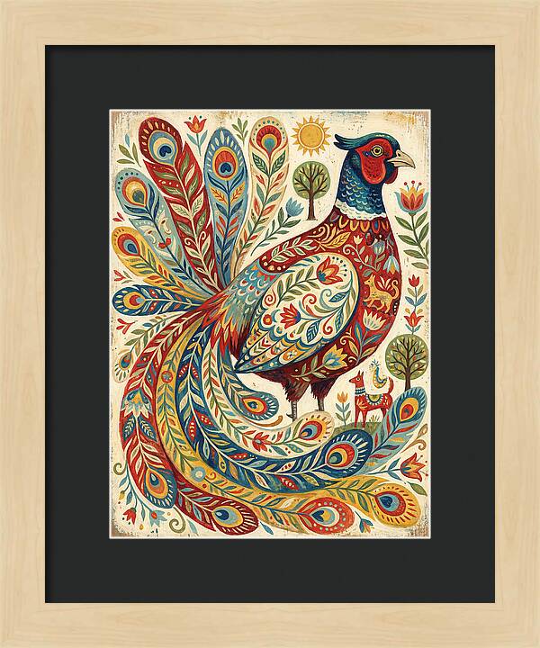 Colorful Pheasant Folk Art